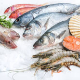 Seafood on ice at the fish market up to 40% offer